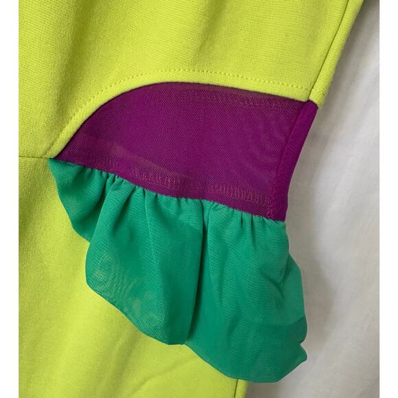 Apple Bottoms Y2K Neon Green/Yellow Peplum Mini Dress Mesh Sides Large - Picture 4 of 7
